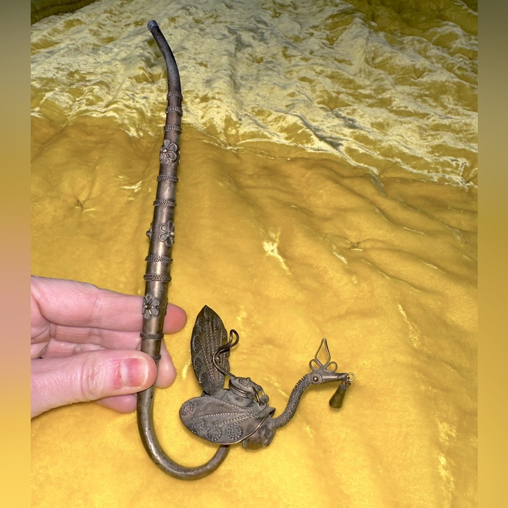Antique Metal Pipe Peacock heavily ornate vintage